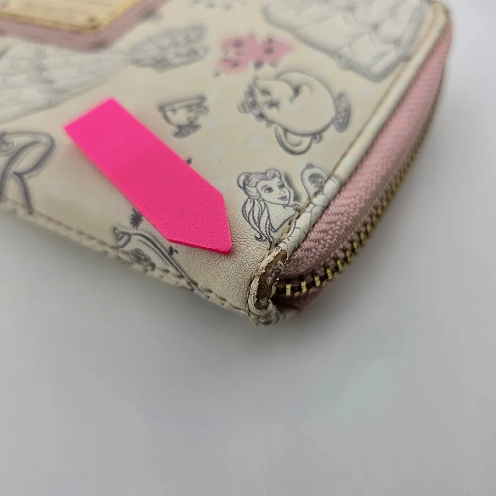 Loungefly Disney Beauty and the Beast Belle Zip Wallet Cream Pink Fair Tale READ